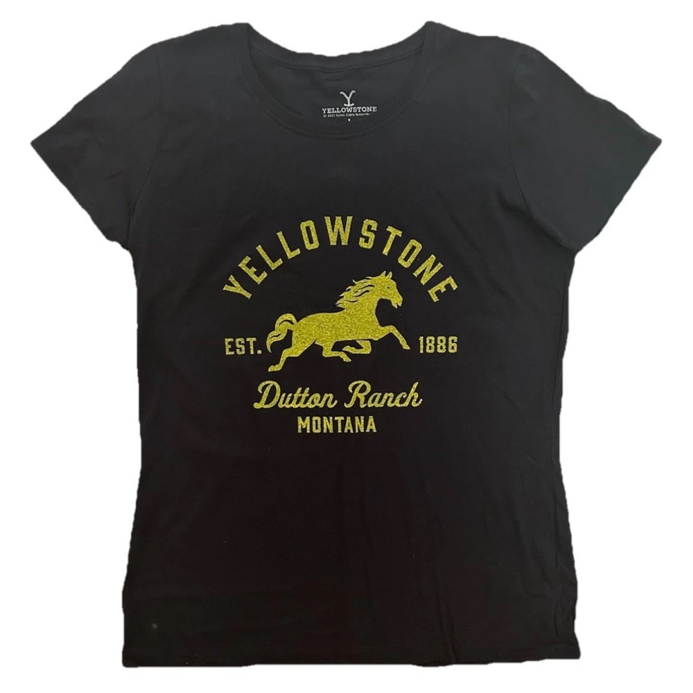 Yellowstone Dutton Ranch Montana Horse Graphic Black Yellow NWOT Size L